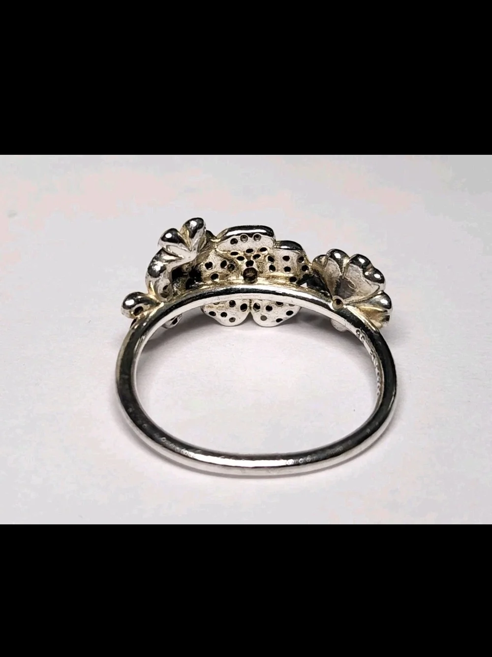 Pandora Sterling Silver .925 ALE Sparkling Daisies Ring Size 7.5 Enamel & CZs
